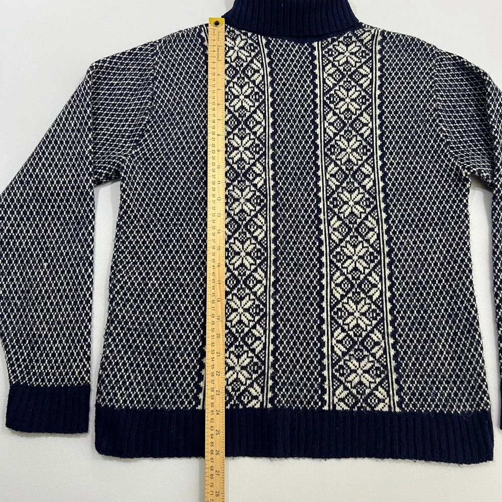 Vtg Alps Knitmeister Fair Isle Sweater Mens L Navy White Snowflake Turtleneck - Picture 6 of 10